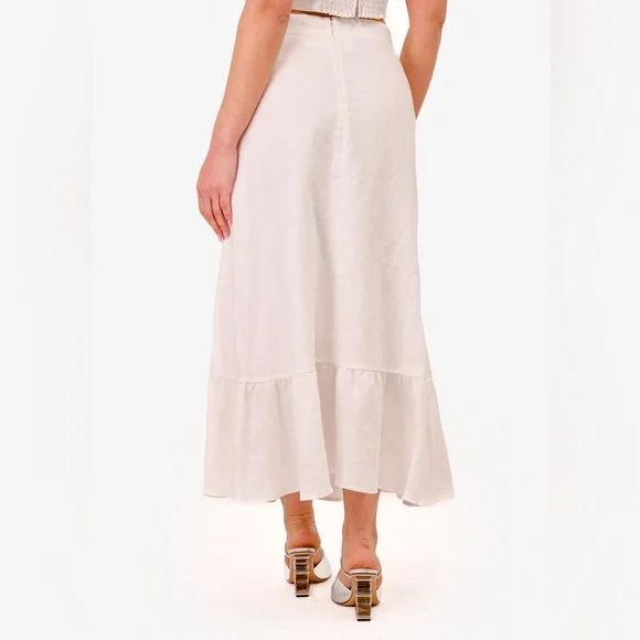 Reformation White Linen Ruffle Edge Midi Skirt - Picture 2 of 7